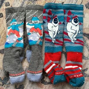 Smart Wool Yeti Themed Gray and Red Ski Socks
